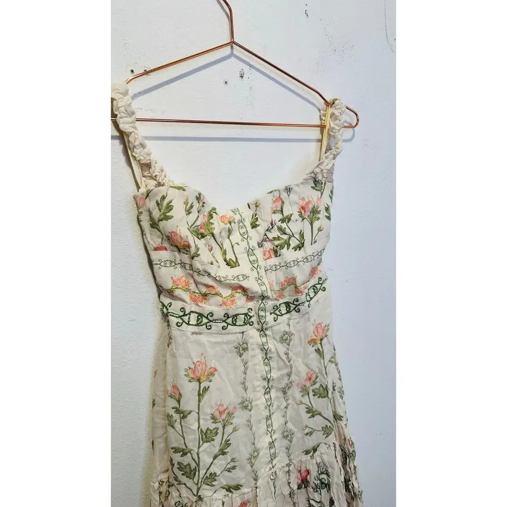 AGUA BY AGUA BENDITA Alma Nispero Oasis Floral Cream Pink Garden Midi Dress sz S - Picture 4 of 14